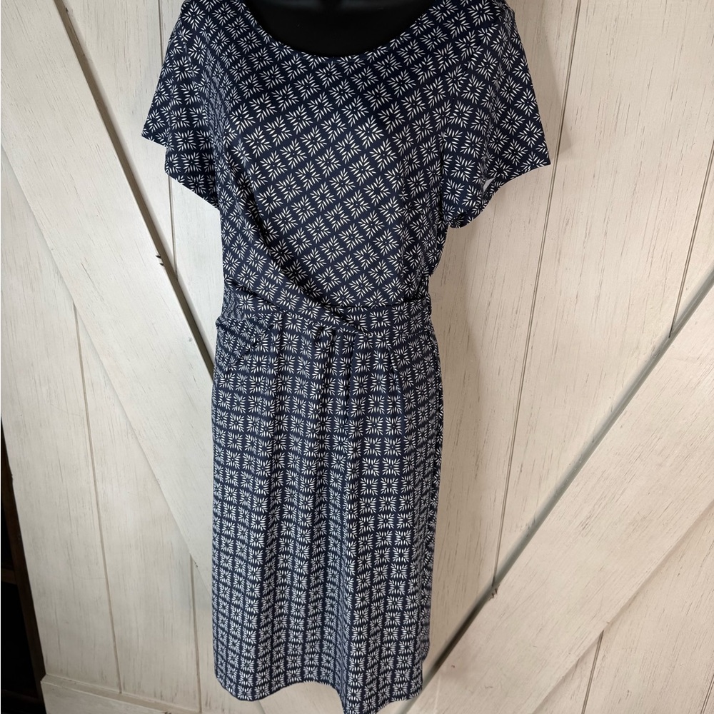 Talbots Navy and White Geometric Midi Dress